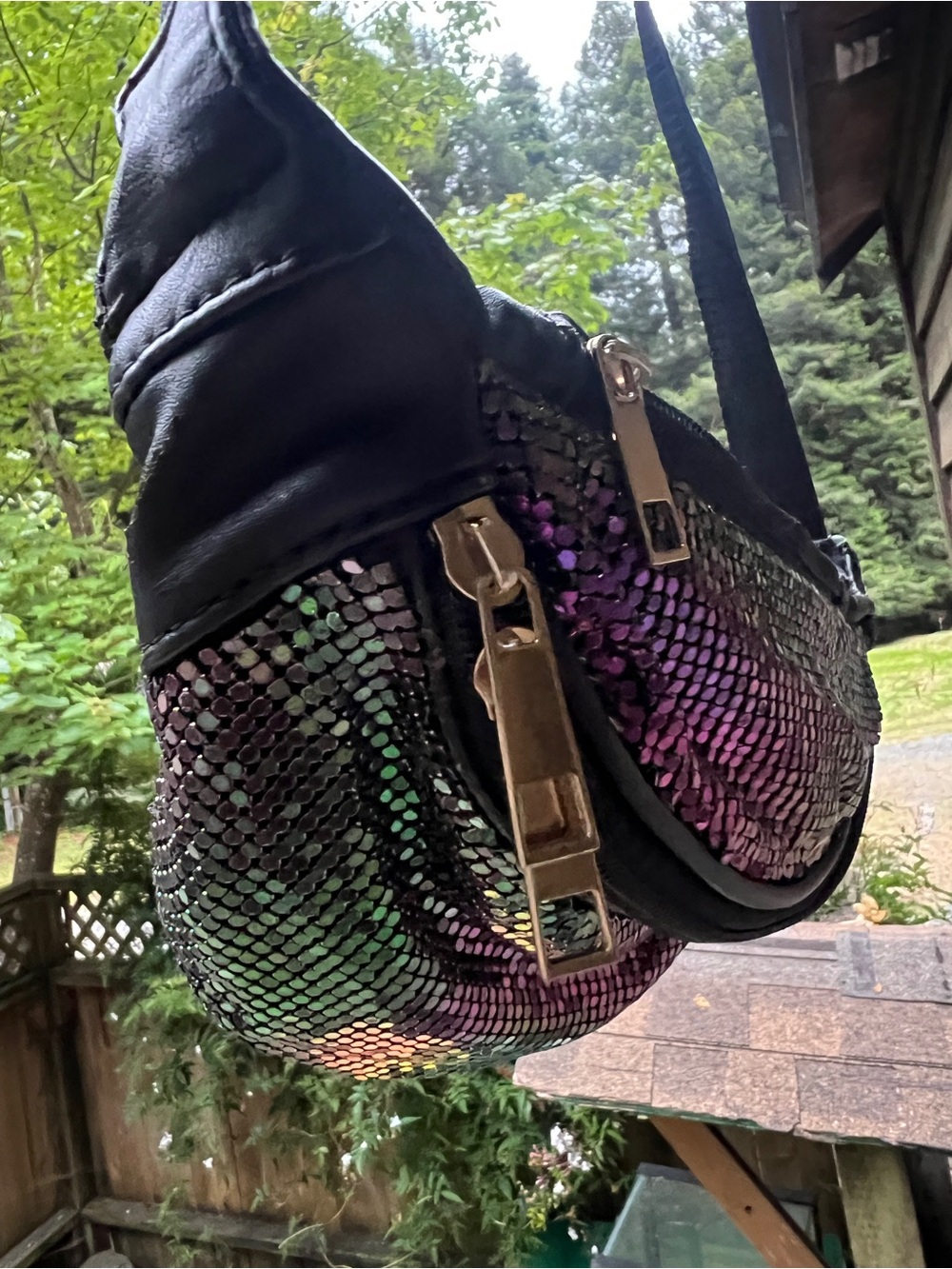 Sequin Oil Slick Multi Tone Leather Adjustable Waist Purse Fanny Pack Hip Bag - Picture 6 of 12